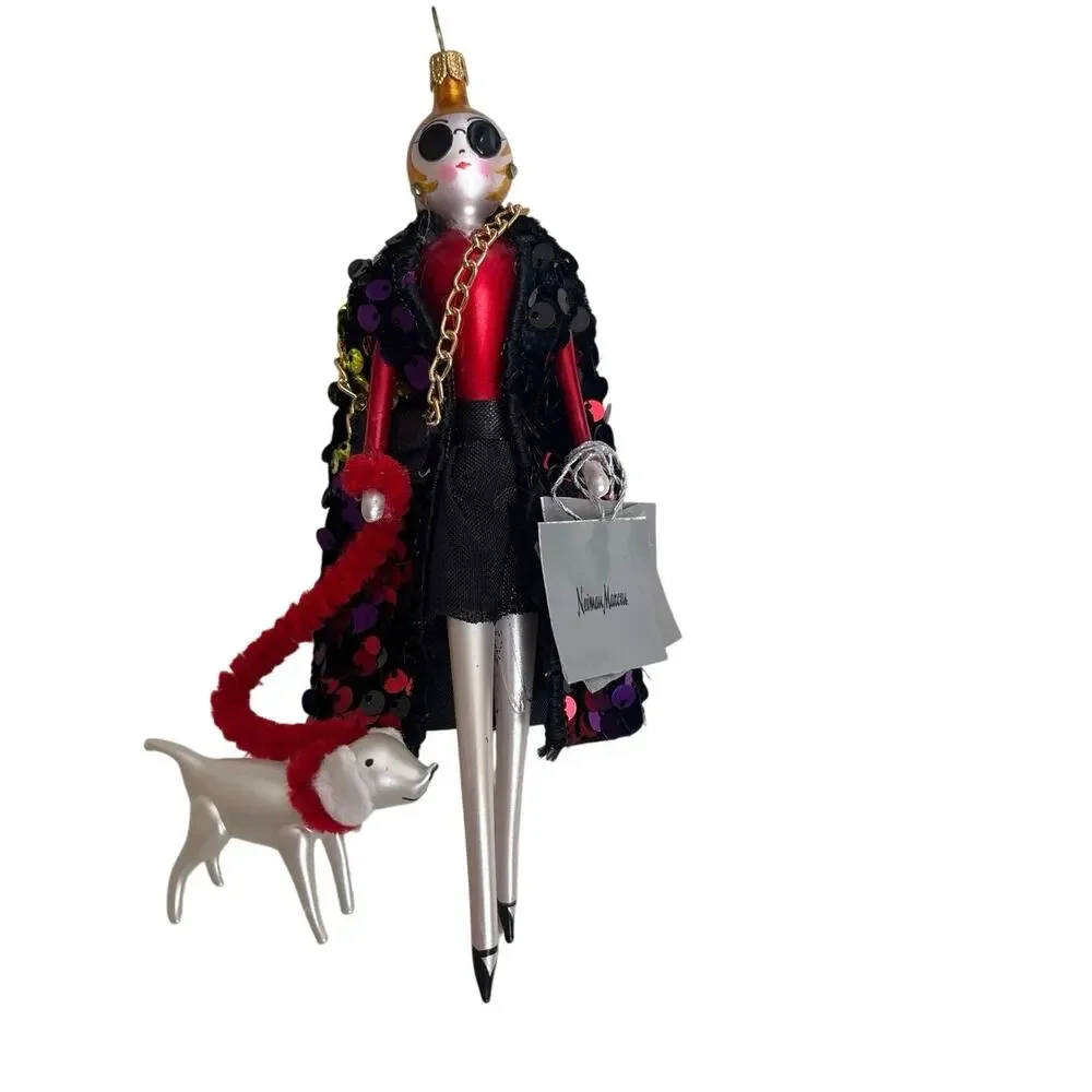 De Carlini Neiman Marcus Lady Ornament Sunglasses Sequin Coat Dog Italy Glass